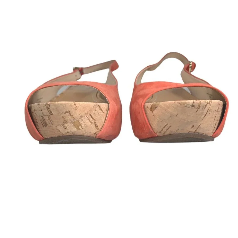VIA SPIGA Papaya Suede Slingback Slide On Cork Wedge Heel Sz 7.5M Peep Toe Shoes - Picture 7 of 11